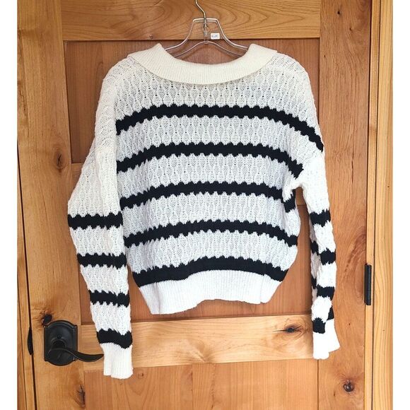 Handmade Hand Knit Sailor Breton Stripe Pullover Sweater Collar XL Closet Staple - Picture 2 of 6